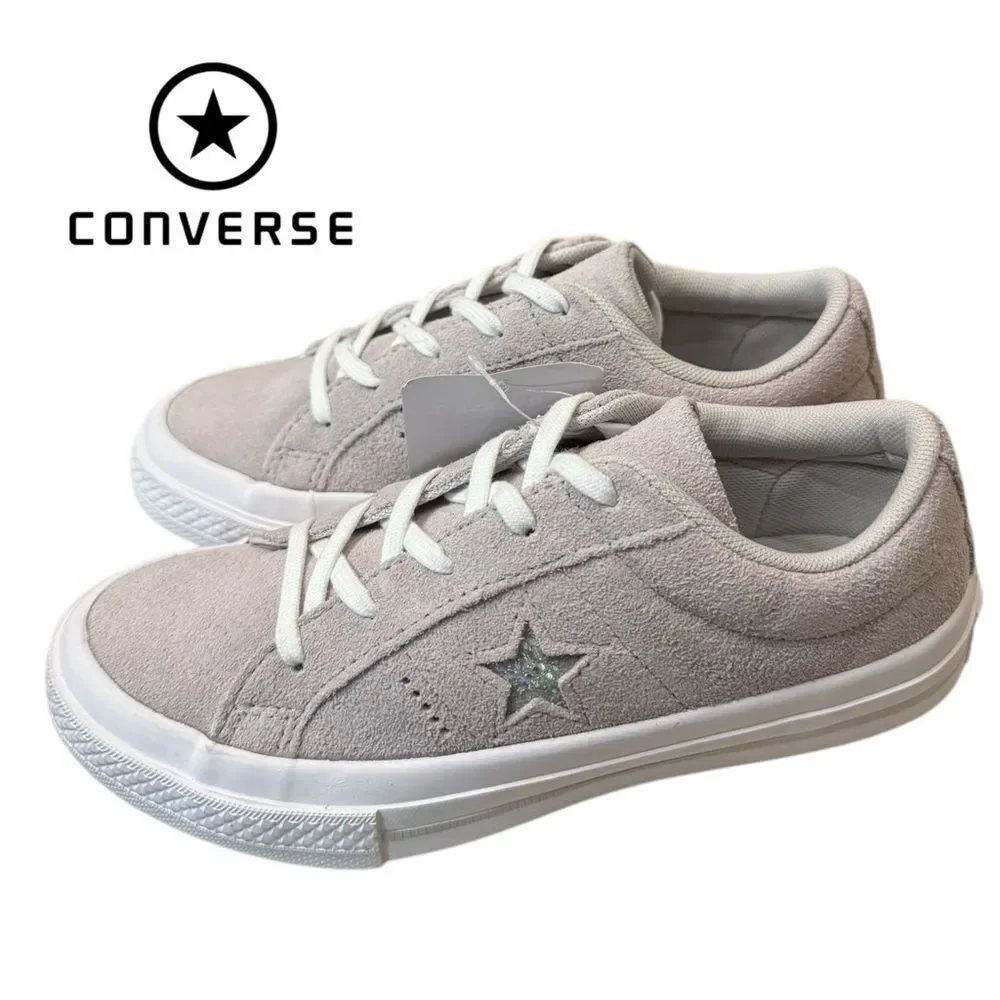 New Converse One Star Ox Mouse White Suede 663589C Lace-up Sneakers 1